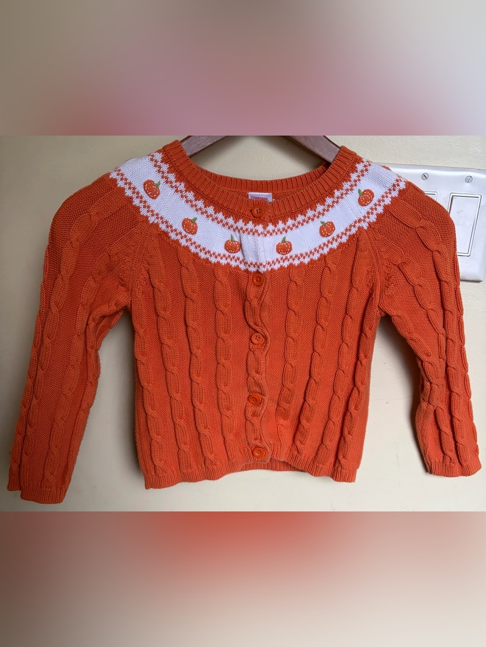Gymboree Cable Knit Pumpkin Cardigan Size 4T Orange White Cotton Fall Autumn